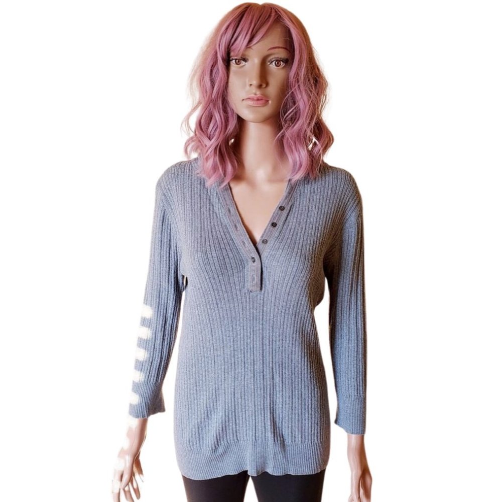 Faded Glory Gray Ribbed V-Neck Hoodie - Size L - Picture 2 of 13